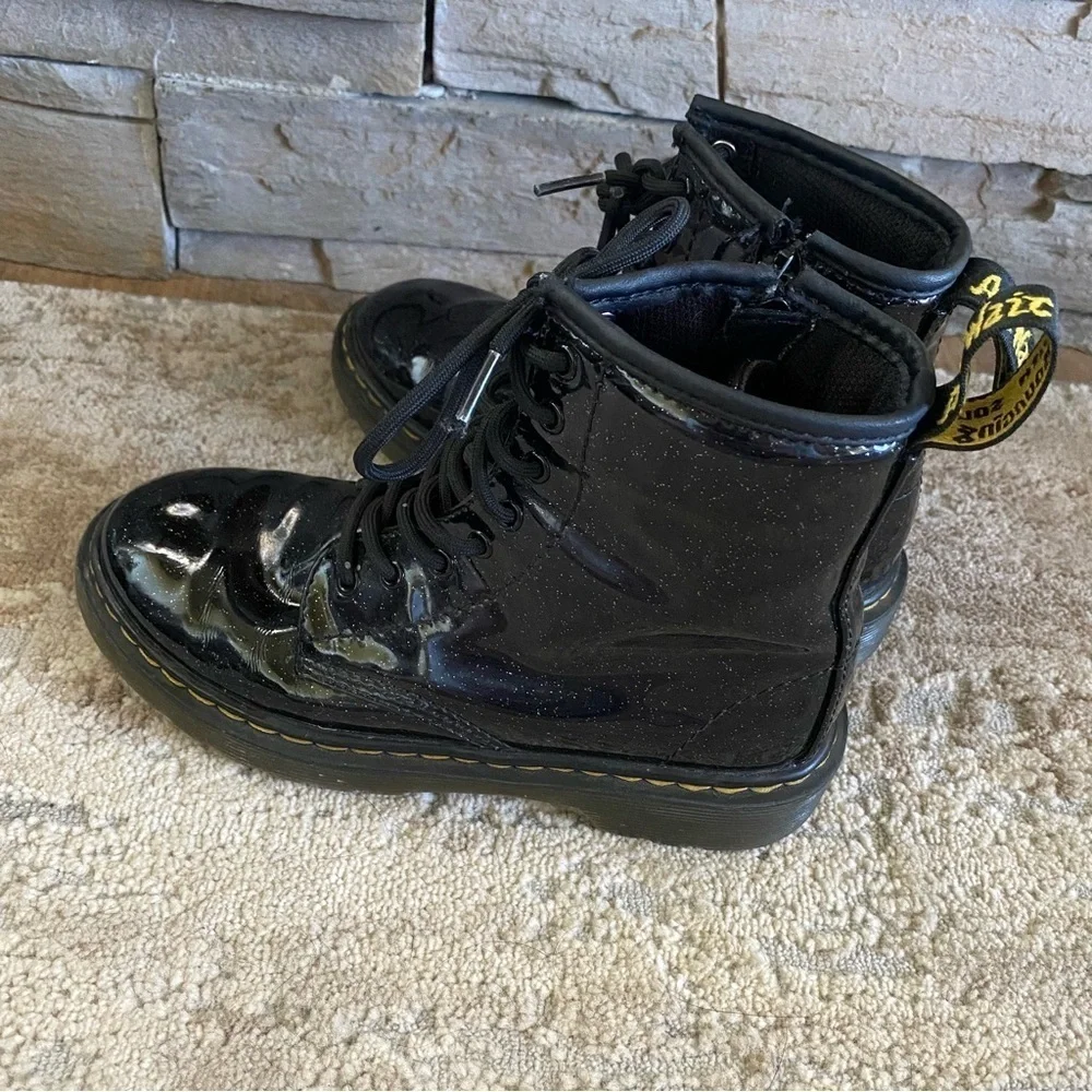 Dr. Martens 1460 Luana Glitter Boots Lace Up Combat Ankle Black Patent Leather:2